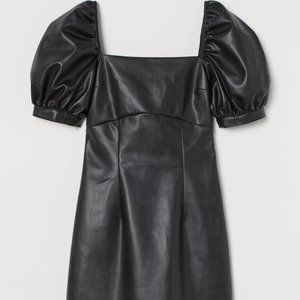 H&M Faux Leather Puff-Sleeve Mini-Dress with lace-up back - NWT (Small)